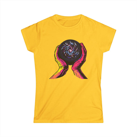 Cosmic Energy Witchy T-Shirt | Neon Galaxy in Hands Tee | Mystical Aesthetic Shirt