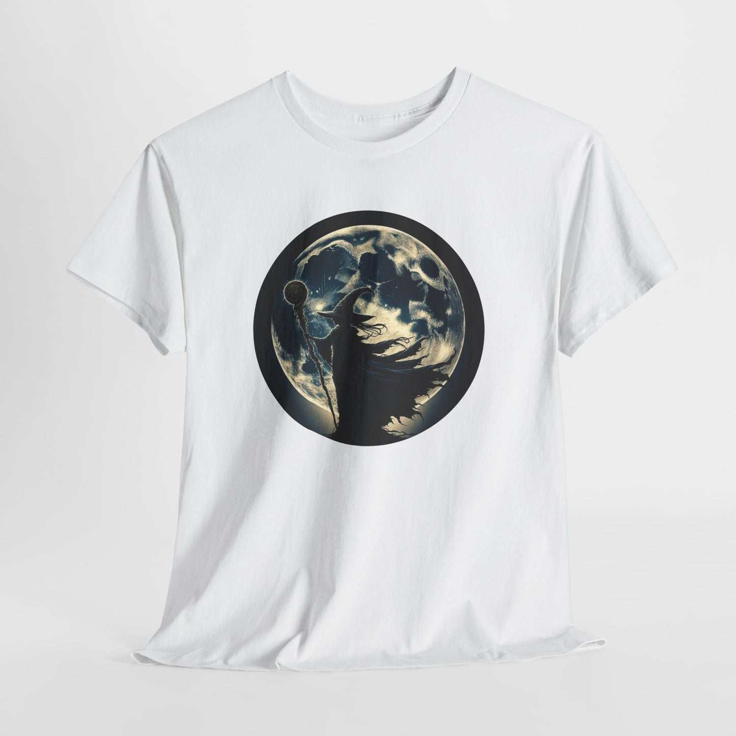 Full Moon Witchcore T-Shirt | Witch With Staff Graphic Tee | Witchy Aesthetic Moon Magic Shirt | Mystic Pagan Clothing
