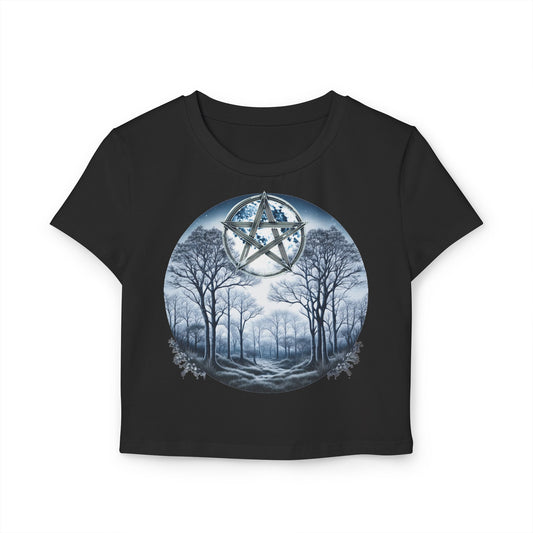 Pentagram Moon Crop Top | Witchy Aesthetic Forest Night Shirt | Mystic Witchcore Tee