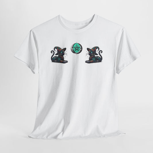 Black Cat Witchcore T-Shirt | Twin Moon Pentagram Witchy Aesthetic Tee | Occult Cat Lover Shirt | Mystical Pagan Clothing