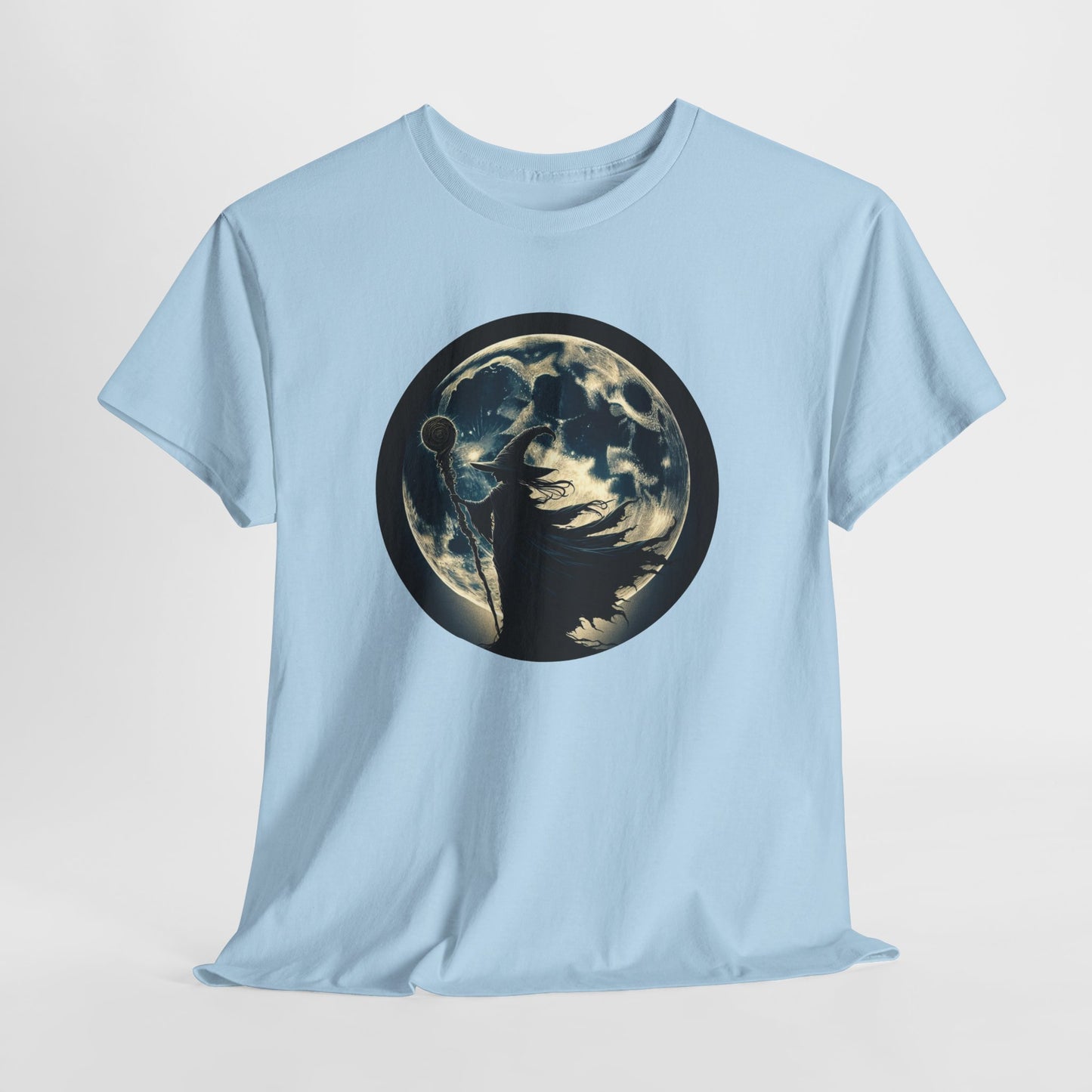 Full Moon Witchcore T-Shirt | Witch With Staff Graphic Tee | Witchy Aesthetic Moon Magic Shirt | Mystic Pagan Clothing