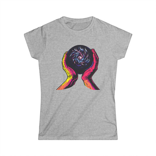 Cosmic Energy Witchy T-Shirt | Neon Galaxy in Hands Tee | Mystical Aesthetic Shirt
