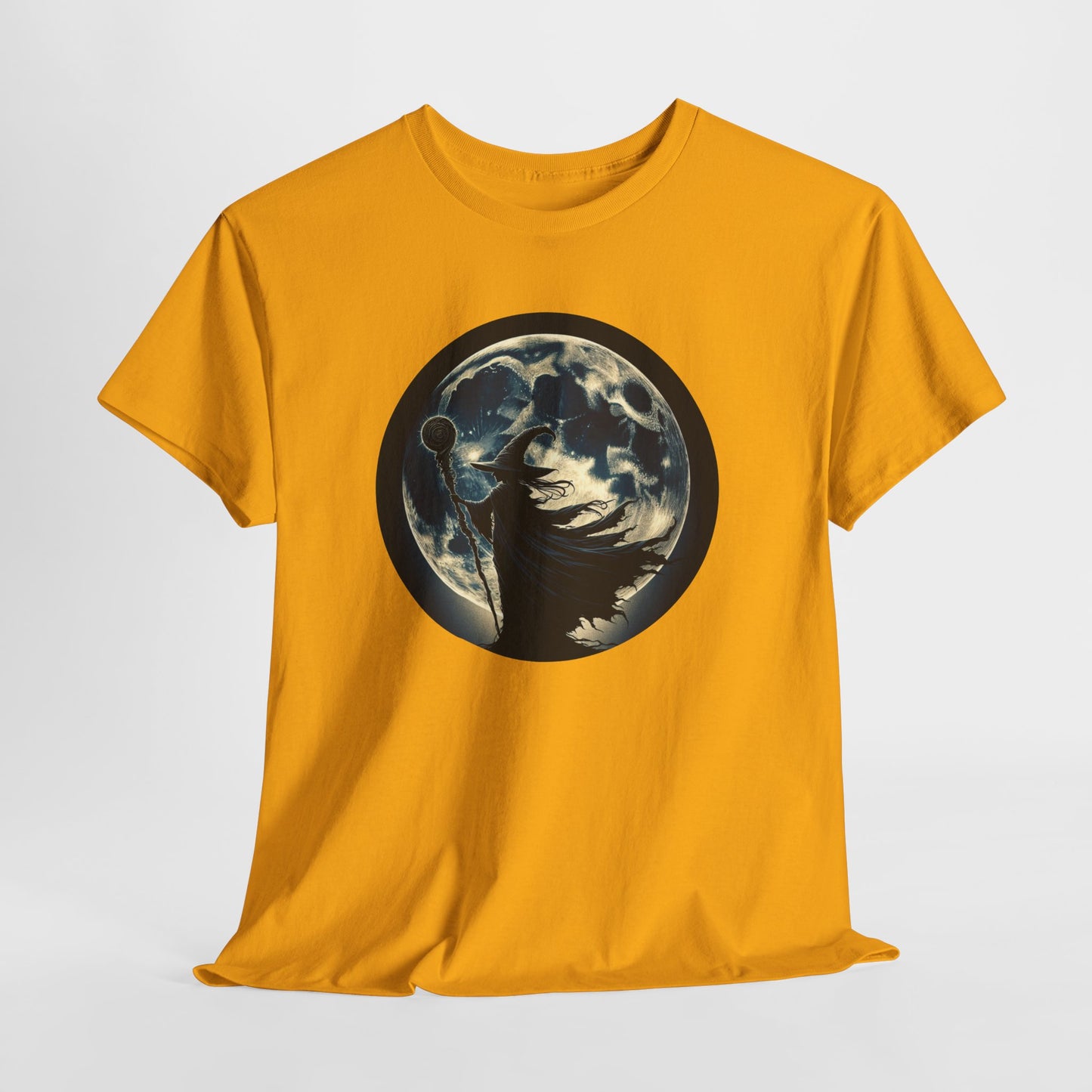 Full Moon Witchcore T-Shirt | Witch With Staff Graphic Tee | Witchy Aesthetic Moon Magic Shirt | Mystic Pagan Clothing
