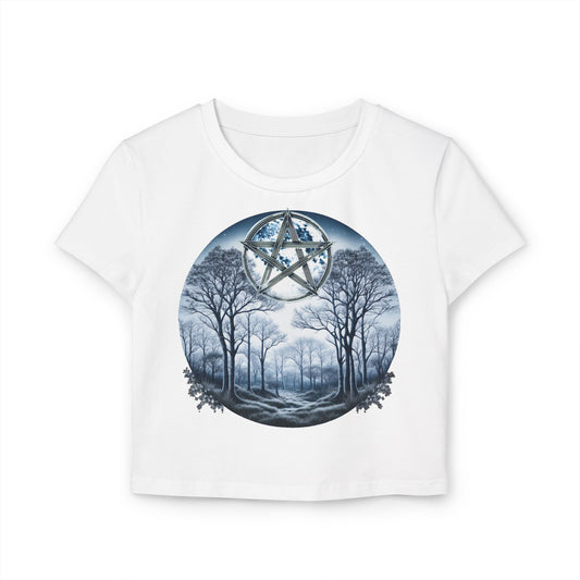 Pentagram Moon Crop Top | Witchy Aesthetic Forest Night Shirt | Mystic Witchcore Tee