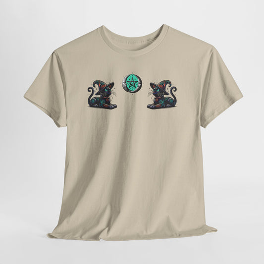 Black Cat Witchcore T-Shirt | Twin Moon Pentagram Witchy Aesthetic Tee | Occult Cat Lover Shirt | Mystical Pagan Clothing
