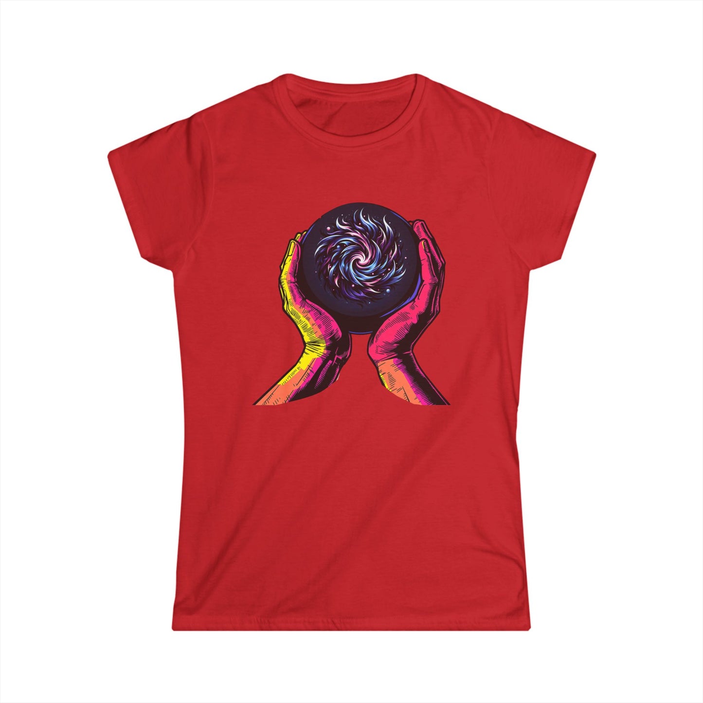 Cosmic Energy Witchy T-Shirt | Neon Galaxy in Hands Tee | Mystical Aesthetic Shirt