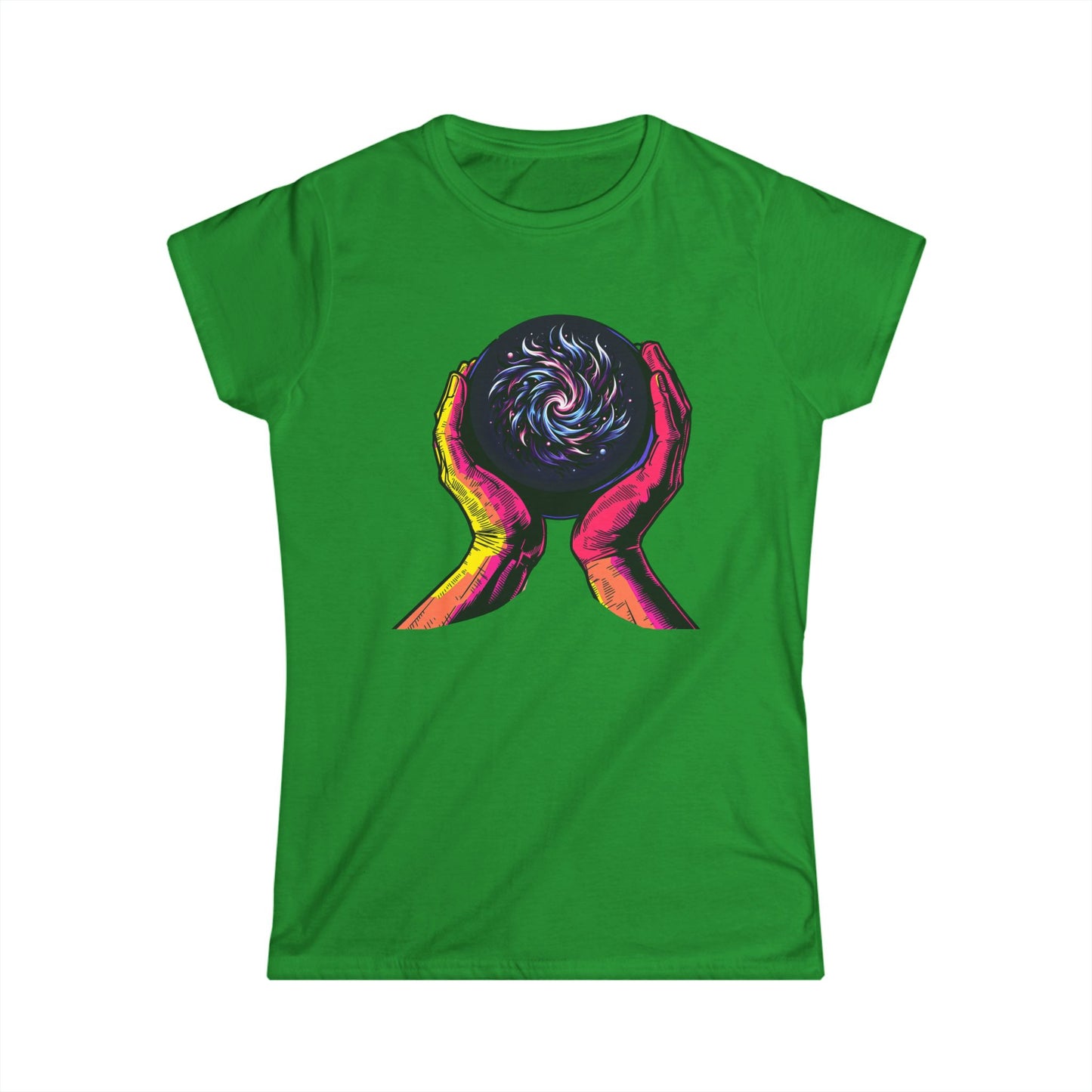 Cosmic Energy Witchy T-Shirt | Neon Galaxy in Hands Tee | Mystical Aesthetic Shirt